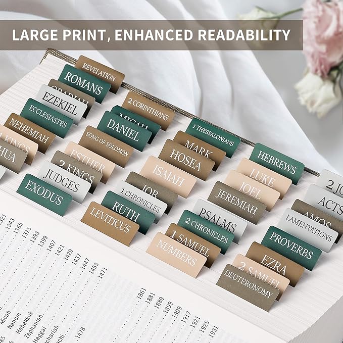 Bible Tabs for Women & Men, Laminated Bible Tabs for Study Bible, Large Print Neutral Bible Tabs for Easy Navigation, Bible Index Tabs, 66 Tabs Old & New Testament, Extra 9 Blank Tabs - Winter Wood