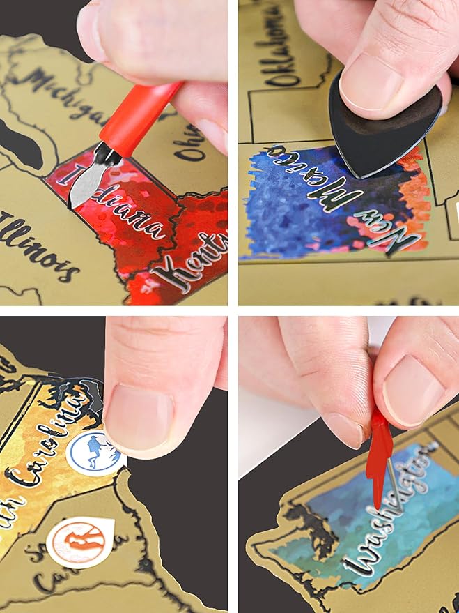 JARLINK Scratch Off USA Map Poster, 12x17 inches United States Map with Unique Accessories Set, Personalized Travel Poster, Gift for Travelers