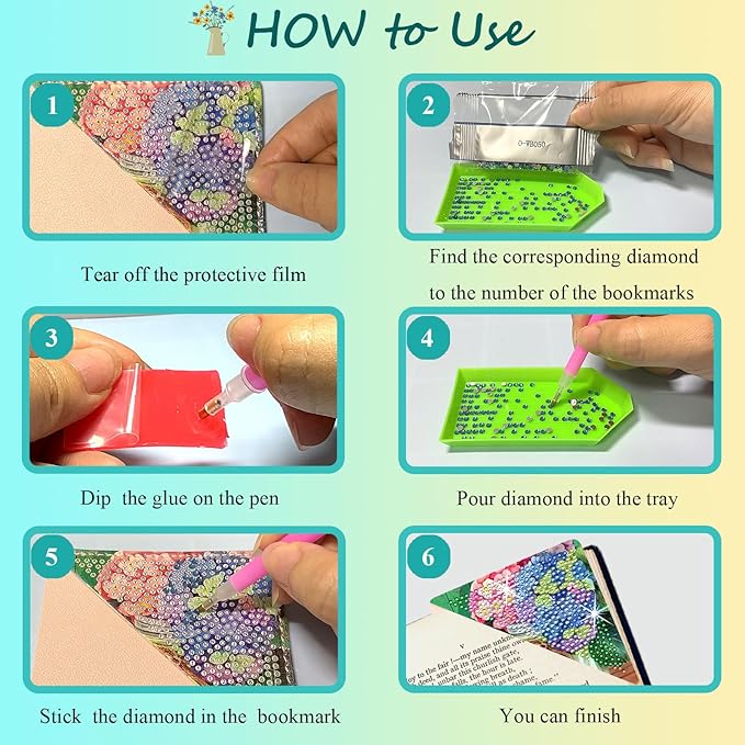 Diamond Art Painting Bookmarks,8Pcs DIY Cute Diamond Art Kits for Adults, Corner Bookmarks Small Crafts Kit for Women Book Lovers (Vase Flower)