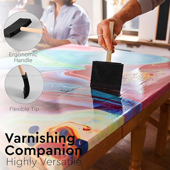 Vanitek 10 Piece Flat Flexible Poly Foam Bevel-Tipped Brush Set with Wooden Handles - Ideal for Applying Paint, Oil-Based Paints, Stain, Varnish, Enamel, Latex Paint, Smooth Surfaces, & Arts & Crafts