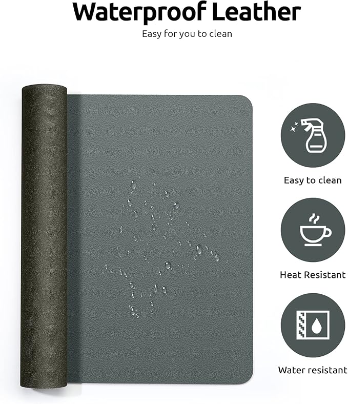YSAGi Leather Desk Protector, Office Mat, Large Mouse Mat, Non-Slip PU Leather Blotter, Laptop Desk Pad, Waterproof Writing Pad for Office and Home (Dark Green, 35.4" x 17")