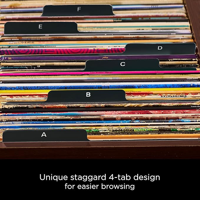Carstens Heavy Duty Vinyl Record Organizers A-Z | 12" Dividers with Tabs | Pack Of 26 Black | Made In USA