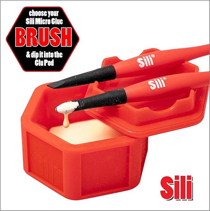 Sili Non-Stick Micro Silicone Glue Brush Wood Glue Applicator Set | Fine, Chiseled, Flat Tapered Tip Wood Glue Spreader | Sealable Lid Glue Pod | Silicone Glue Brushes Woodworking, Arts, Crafts, Hobby