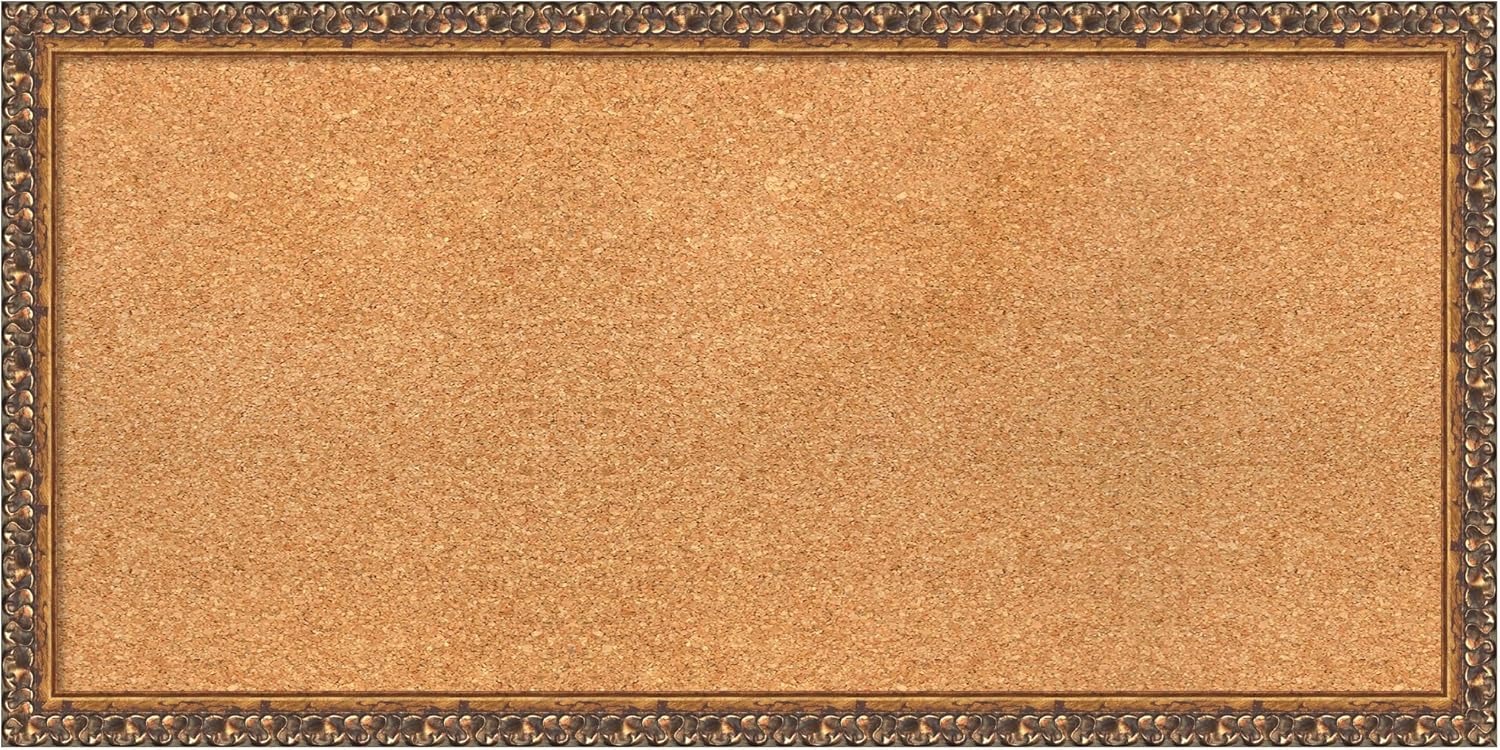 Amanti Art Natural Cork Board for Wall, 16x32 Vision Board with Bronze Frame, Medium Corkboard Office Decor for Home Organization, Traditional Corkboard Pinboard to Display Items for Home