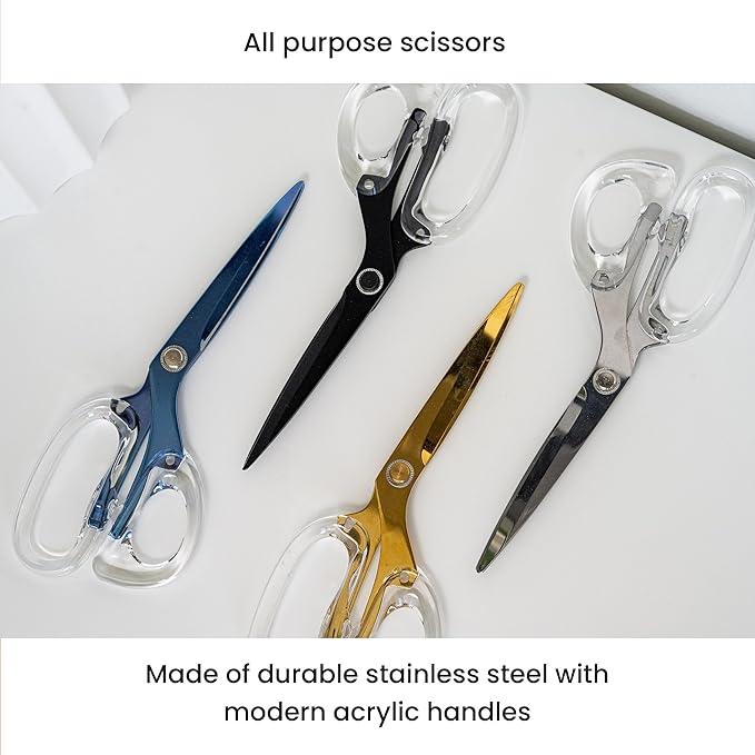 OfficeGoods 9” Stainless Steel Acrylic Scissors for Office and Home - Aesthetic and Sharp All Purpose Scissors, Perfect for Sewing, Arts and Crafts - Silver