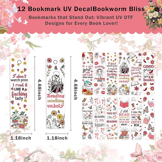 UV DTF Acrylic Bookmarks Stickers - 24 Pcs Red Dark Romance Bookmarks Uvdtf Stickers Decals for Book Lovers, Rose Skull Flower Rub on Transfer Stickers Craft Decal for Reading Lover(Only Stickers)