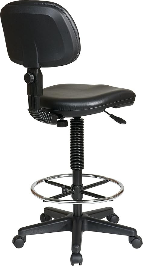 Office Star DC Series Adjustable Drafting Chair with Foot Ring and Sculptured Foam Seat, Black Vinyl