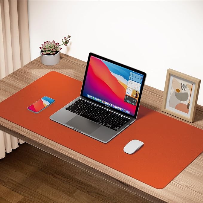 ‎Boutilon Leather Desk Pad 35"x 17" Non-Slip Mouse Pad,Office Desk Mat,Waterprooft PU Leather Desk Blotter,Desk Pad Protector,Desk Writing Pad for Home Office Decor (L-Orange H,35"x 17")