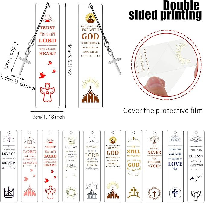 Zonon 10 Pcs Christian Bookmark Acrylic Bible Verses Bookmark with Cross Pendant Inspirational Catholic Bookmark for Woman Religious Christian Gift for Man Christmas Gifts School Office Supply