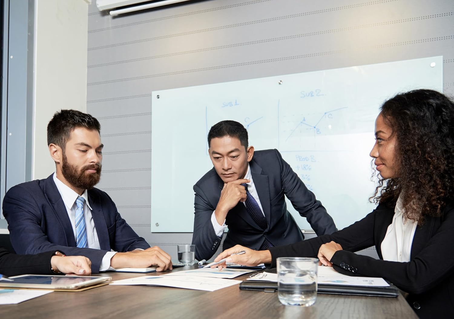 J&J worldwide Glass Whiteboard 6' x 3', Frosted Glass Dry Erase Board Non-Magnetic, Semi-Transparent, Includes Markers, Marker Tray, Eraser for Wall, Office, Home, School