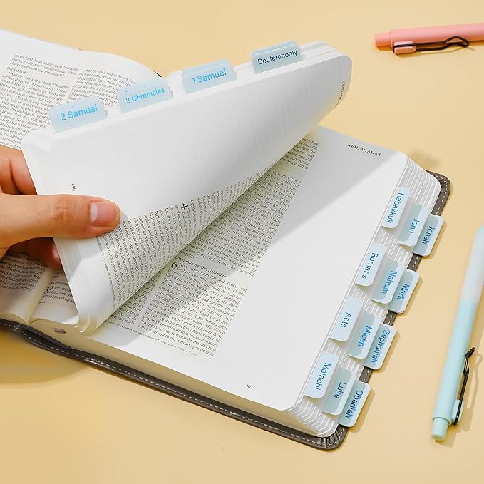 Mr. Pen- Bible Tabs, 75 Tabs, Light Dusty Blue, Blue Foil Lettering, Laminated Bible Tabs for Women and Men, Mr Pen Bible Tabs for Study Bible Index Tabs, Bible Book Tabs, Bible Labels Tabs