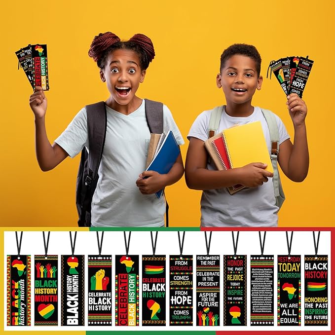 180 Pcs Black History Month Bookmarks Bulk 5.5 x 2'' Double Sided Inspirational Bookmarks African American Celebration Gifts with Ribbon for Women Men Black History Month Party Favors