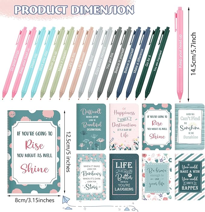 Funrous 32 Pcs Motivational Quote Pens Inspirational Notepads Mini Journal with Ballpoint Pen Small Notebooks Gift Set for Men Women Coworkers, Adult Party Favors Prizes Gift Bulk(Floral)