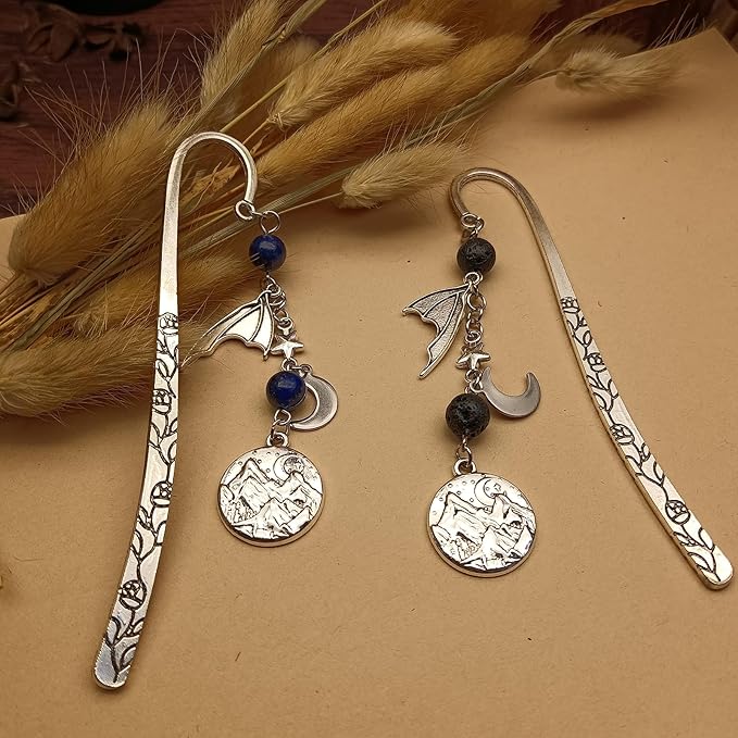 Retro Metal Bookmark for Bookish Gifts Wing Mask Bow and Arrow Charms Book Mark for Book Lover Gifts for Women Men (Night-Black)