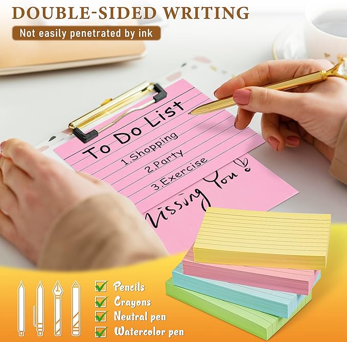 300 Count Colored Index Cards, 3x5 Inches Flash Cards with Ring, Lined Notecards Ruled Study Card Flashcards Heavy Note Cards for Studying, Learning, School, College