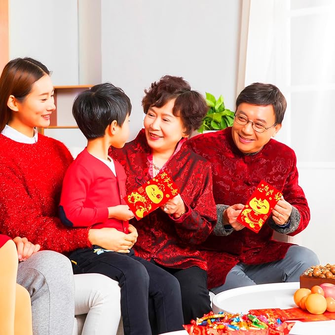 36PCS 2025 Snake Year Chinese Red Envelopes, 2025 Chinese New Year Red Envelopes, Hong Bao Red Packets Lucky Money Envelope for Spring Festival Wedding Birthday (Cute 12 Styles, Large)