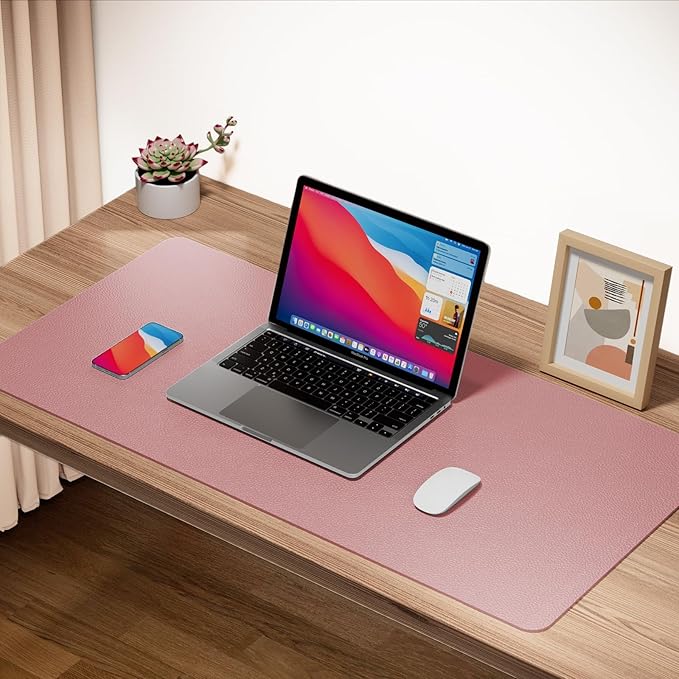 ‎Boutilon Leather Desk Pad 35"x 17" Non-Slip Mouse Pad,Office Desk Mat,Waterprooft PU Leather Desk Blotter,Desk Pad Protector,Desk Writing Pad for Home Office Decor (L-Pink,35"x 17")