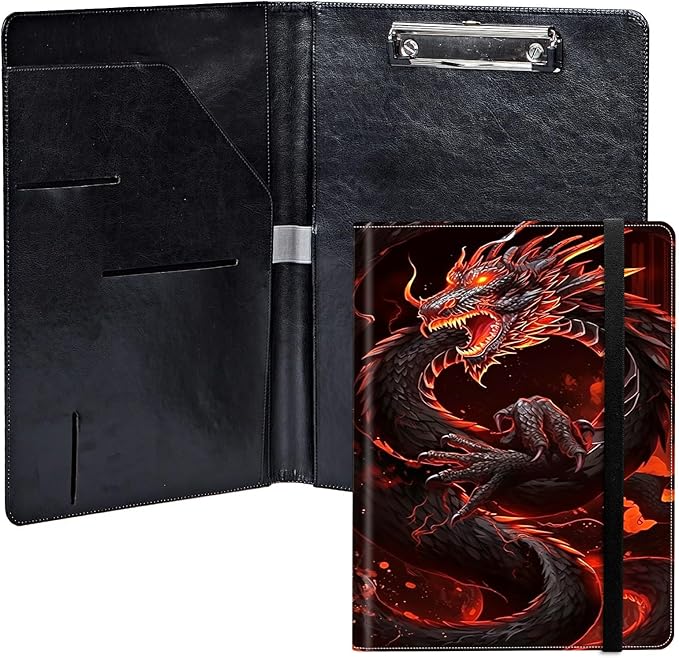Red Dragon PU Leather Padfolio Clipboard Notepad with Pen Loop and Elastic Strap Interview/Resume Document Organizer for Business School Office