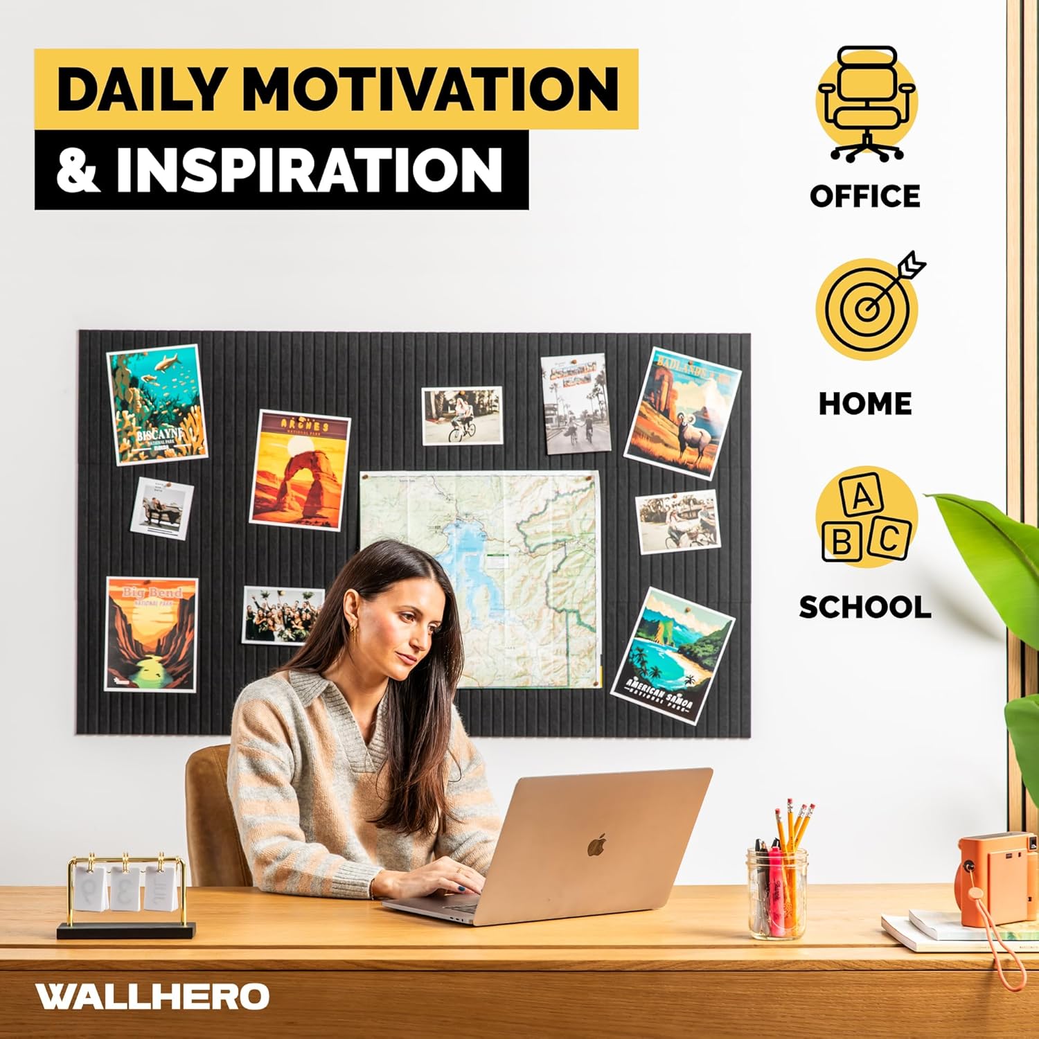 Large Bulletin Board, Tack Board, 59"x36" | 15 Pack | Wall Pin Board, Cork Board Alternative for Walls, Tablero de Corcho para Pared, Cord Board for Wall (Black Slats)