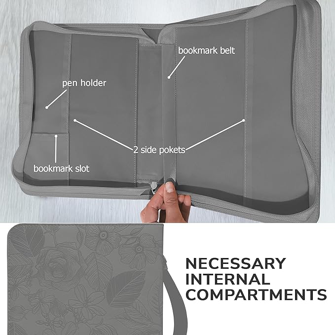 DEHITE Briefcase for Women – Leather Carrying Bag Large Size – | Fits Book 7 x 10.1 x 1.9 IN | Pen Slots | Zippered Pocket | Premium Faux Leather | – Grey Christian Gift Accessory