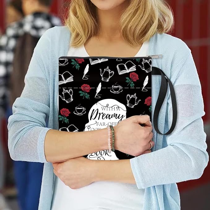 CRASPIRE Human Book Sleeve Rose Book Protector Black Book Covers for Paperbacks Washable Fabric Cloth Book Cover with Zipper and Extra Sleeve Pocket for Book Lovers Classmate Gifts