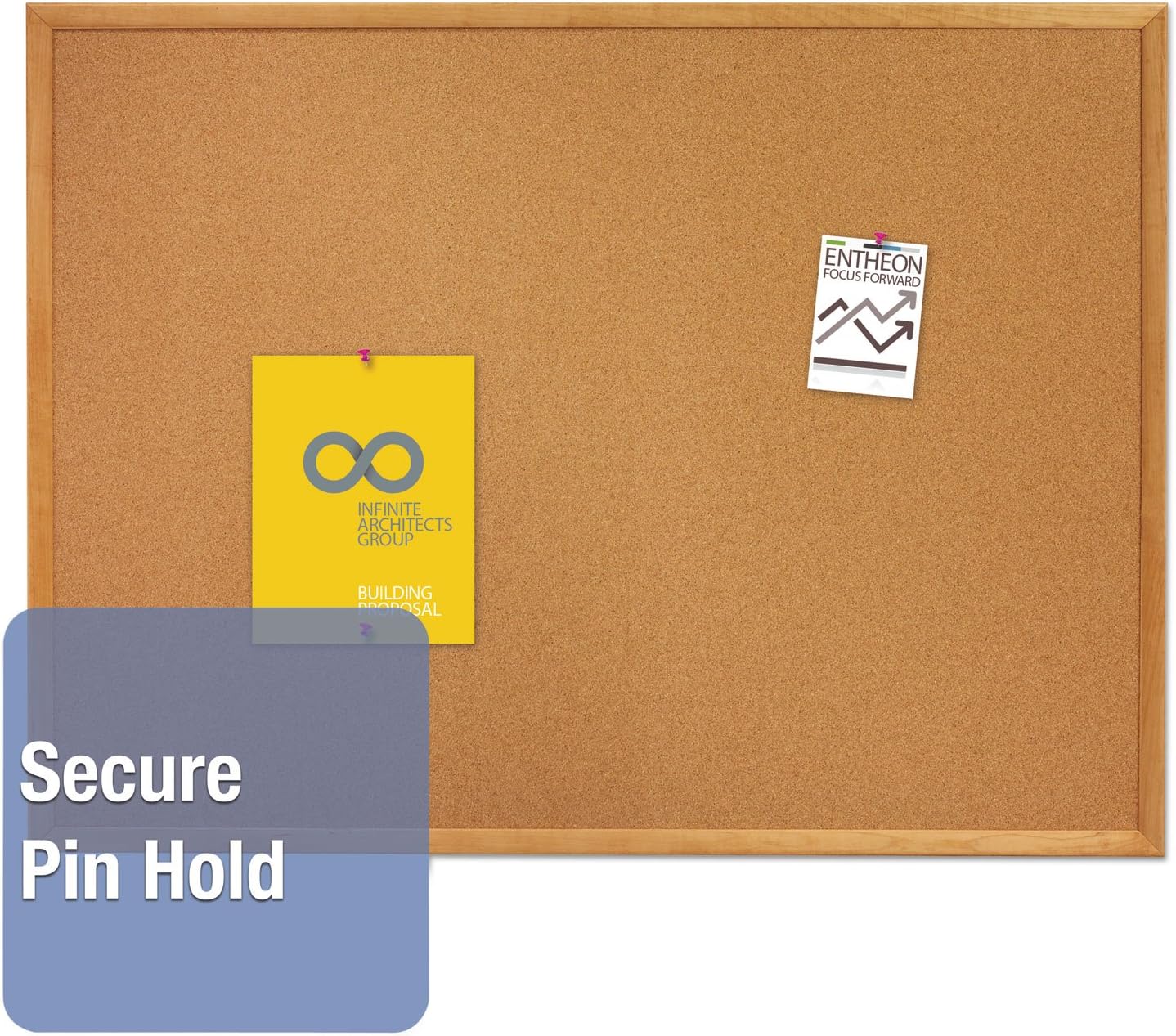 Quartet Cork Board, Bulletin Board, 5' x 3' Corkboard, Oak Finish Frame (305)