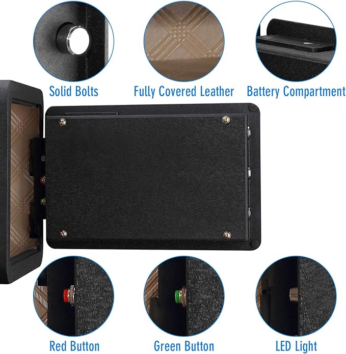 Tenamic Biometric Fingerprint Safe Box 0.85 Cubic Feet Fireproof Waterproof Safe Box with Induction Light and Leather, Solid Alloy Steel Office Hotel Home Cabinet Safe, Black