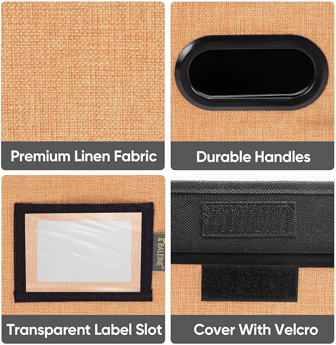 BALEINE File Organizer Box with Lid, Collapsible File Folder Organizer with Plastic Slide, Hanging File Folder Box for Office Document Storage (2 Pack, Orange)