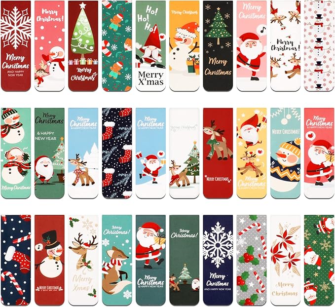 30 PCS Magnetic Bookmarks for Books, Page Markers Cartoon Christmas Book Marks, Assorted Bookmarks for Kids Set, Book Marker Clip for Students Teachers Reading, Book Lovers Gifts