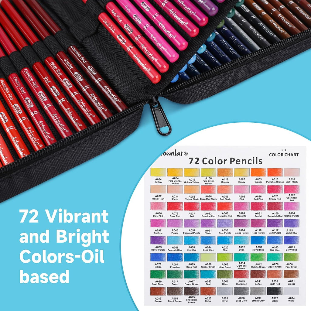Artownlar Premium 72 Colored Pencils with Coloring Books Set, Artist Soft Core Vibrant Colors, Blending Shading Drawing Sketching Art Supplies, Oil Based Gift Case for Adults Girls Teens.