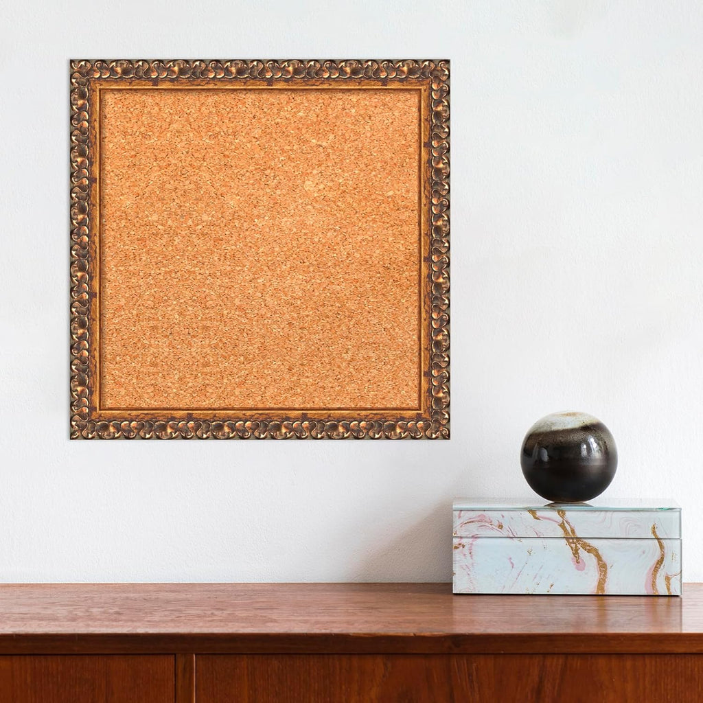 Amanti Art Natural Cork Board for Wall, 14x14 Vision Board with Bronze Frame, X-Small Corkboard Office Decor for Home Organization, Traditional Corkboard Pinboard to Display Items for Home