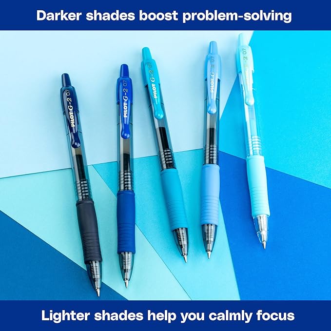 PILOT, G2 Premium Gel Roller Pens, G2 Boost Blues Pack, The Colors of Productivity, 8 Pack Pouch, Fine Point 0.7 mm, Assorted