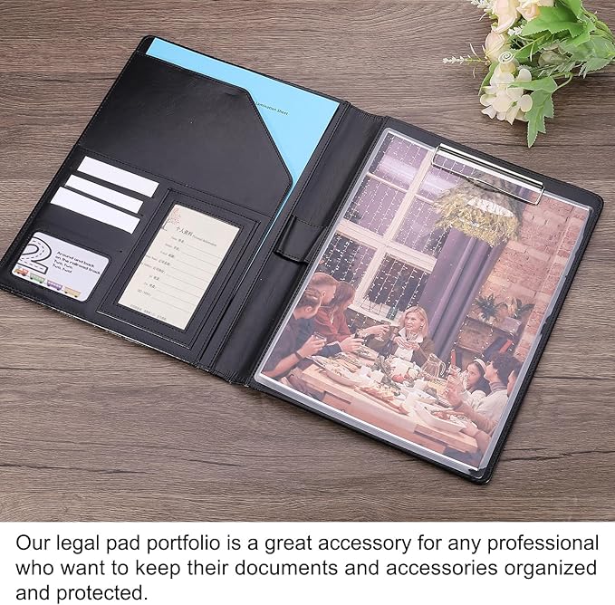PATIKIL A4 Business Portfolio, PU Leather Padfolio Organizer Legal Document Folder Zipper Professional Clipboard Sleeve Binder for Resume Interview, Blue