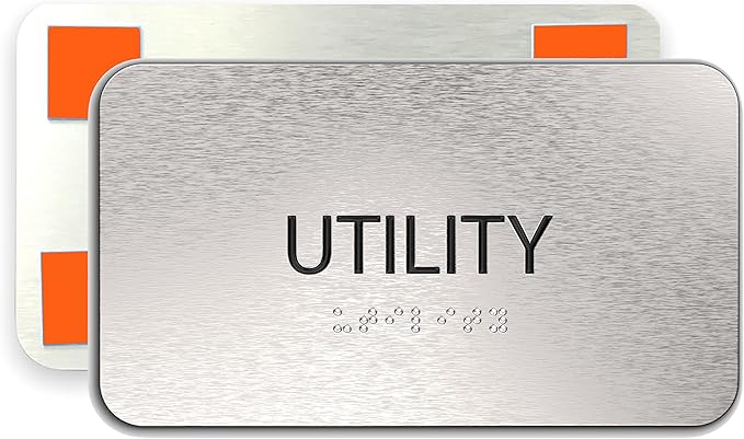 Utility Room Sign for Business - Office Signs, Aluminum Brushed Silver, Tamper-Proof, Heavy Duty Mounting Tape, Easy Install, Office Décor, ADA Compliant, Grade 2 Braille (7” W x 4” H) ADASigns.org