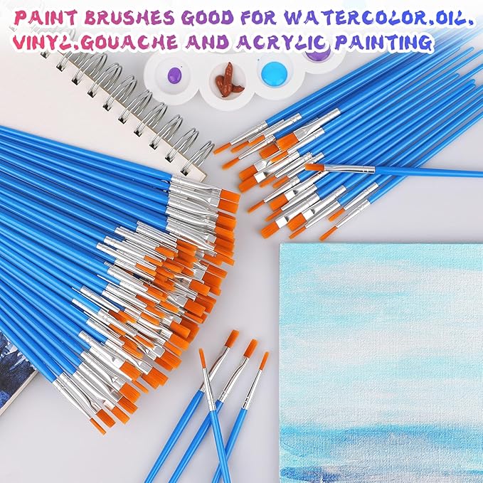 Paint Brushes Set for Acrylic Painting, 15 Pcs Flat and 15 Pcs Round Art Paint Brush Acrylic Painting Brush, Paint Brushes for Kids Adults Oil Watercolor Rock Painting Body Face Nail Art