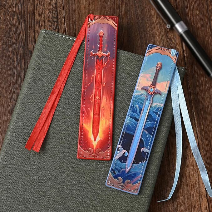 ZQZYMXQ 4Pcs Leather Sword Bookmarks for Men, Cool Fantasy Bookmarks Anime Bookmark, Gifts for Book Lovers Men (Sword)