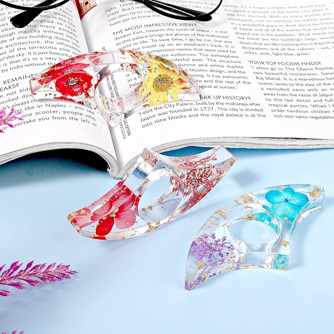 Prasacco 2 Pieces Book Page Holder, Dried Flower Resin Book Holders for Reading Thumb Ring Page Holder Flower Bookmark Reading Accessories for Readers Book Lovers Bookworm Bookmarks (3 PCS Style 2)