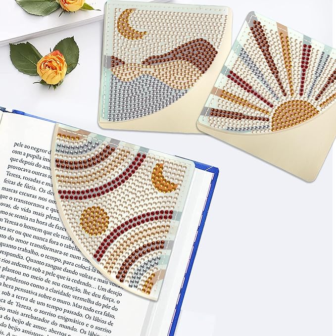 4Pcs Boho Diamond Art Bookmarks,DIY Corner Bookmark Diamond Art Painting Kits,Diamond Art Bookmarks DIY Page Bookmarks for Home Office School Beginner Adults Reading Crafts Kit Gifts