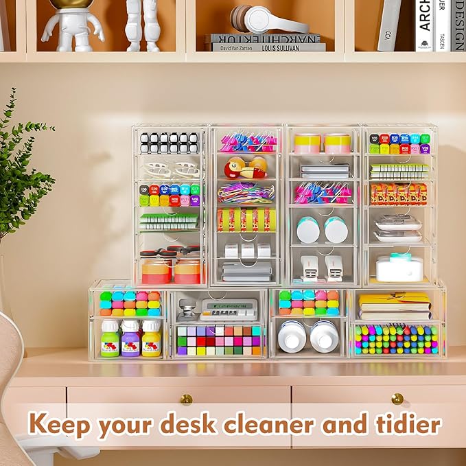 Acrylic Makeup Organizer with 13 Drawers, Bathroom Counter Organizer, Acrylic Organizers, Desk Organizer, Office Supplies, Storage Drawers for Cosmetic, Pencil, Coffee, etc 3 Pack