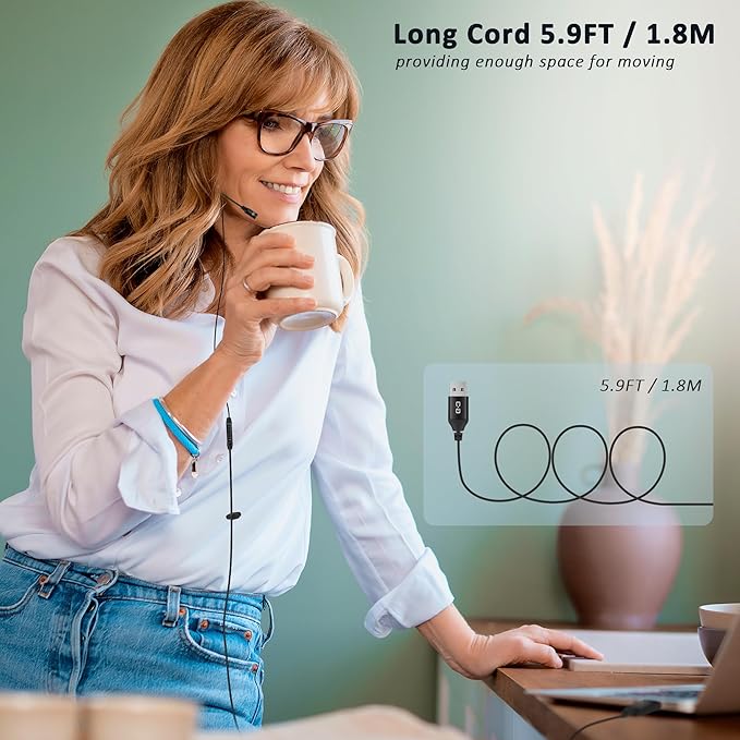 Single-Side USB Earbud with Boom Mic, USB-A Headphone for PC, Mac, Laptop, Desktop, PS4, PS5 & Call Center, Ideal for Conference, Gaming, Remote Work, 5.9FT Long Cord, Right-Ear Only