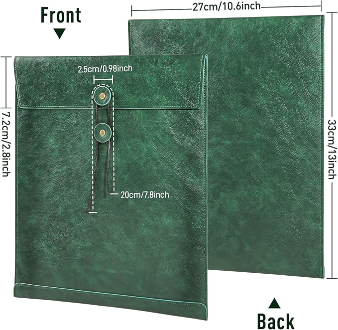 Bright Green A4 PU Leather File Folders for Documents,Important Private File Organizer with String Tie Closure,Laptop Sleeve Notebook Case,Leather Portfolio Binder Envelopes, Filing Folder 1PC