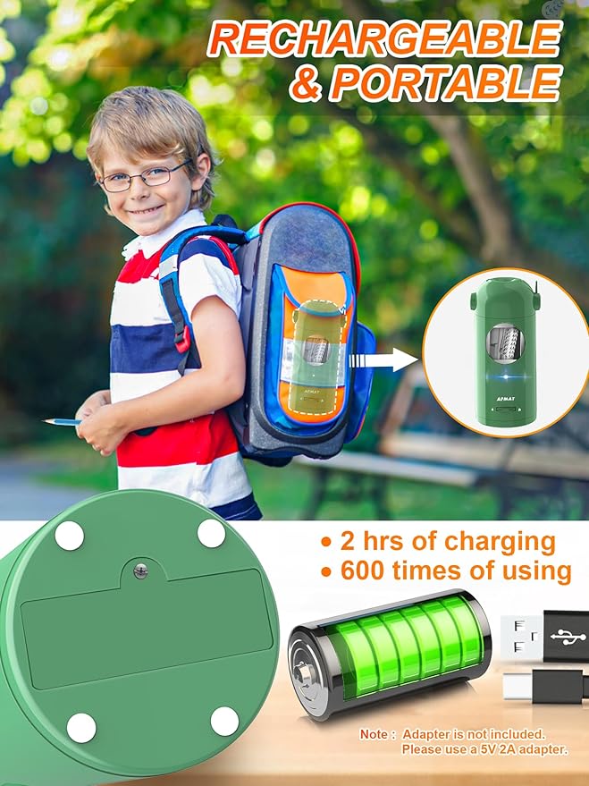 AFMAT Electric Pencil Sharpener for Colored Pencils 7-11.5mm, Fully Automatic Pencil Sharpener, Auto in & Out, Rechargeable Hands-Free Pencil Sharpener for Large Pencils, Sketch Pencils, Green