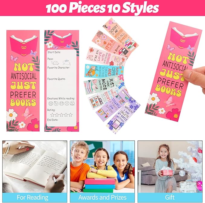 LiYiQ 100 Pcs Book Lovers Bookmarks Double-Sided Bookmark Page Markers Book Markers Set for Kids Reading Bookmarks Gift for Women