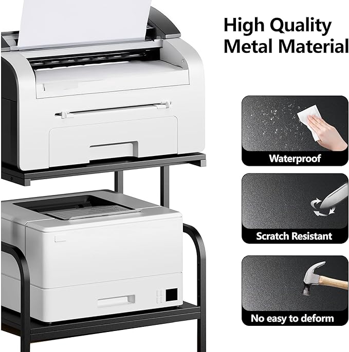 2-Tier Printer Desk Stand, Desktop Printer Stand, Printer Stand for Desk, Printer Shelf Desk Organization for Home,Office Desktop Printer,3D Printer,Fax Machine,Scanner,17.3”D x 11.8”W x 15.7”H, Black