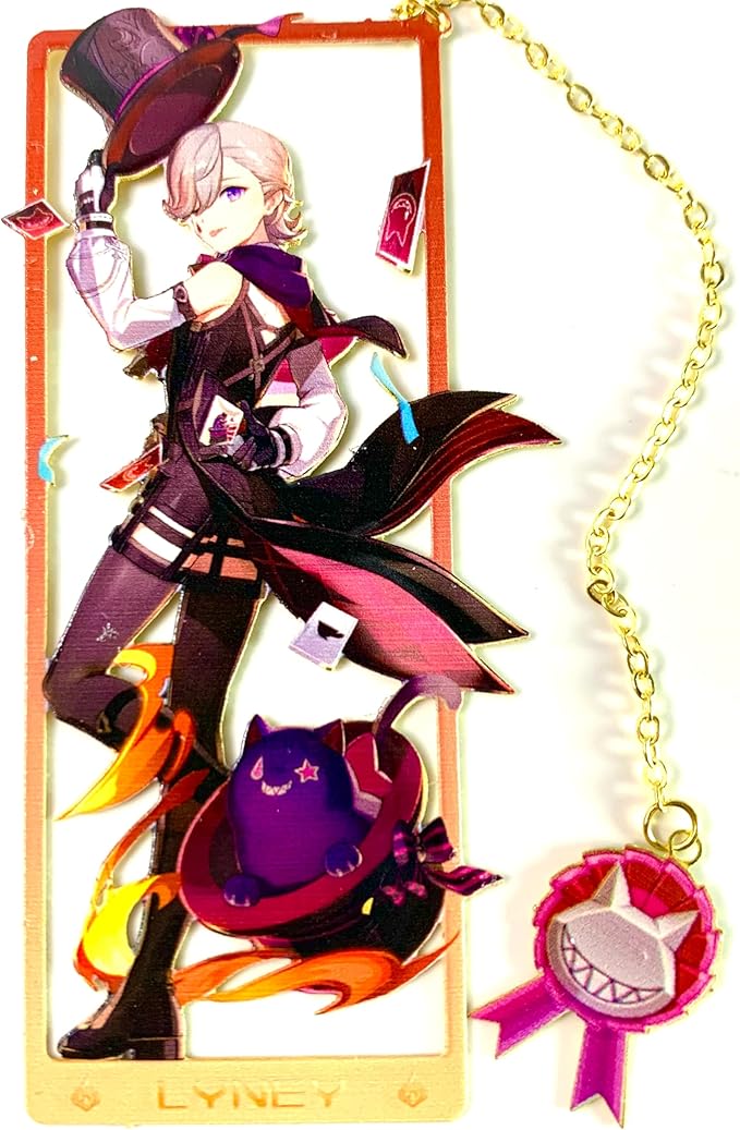 Genshin Impact Lyney Metal Bookmark - Anime Figure Merch with 3D Display Box - Birthday Gifts for Fans Friends Gamer Book Lovers - Zllada