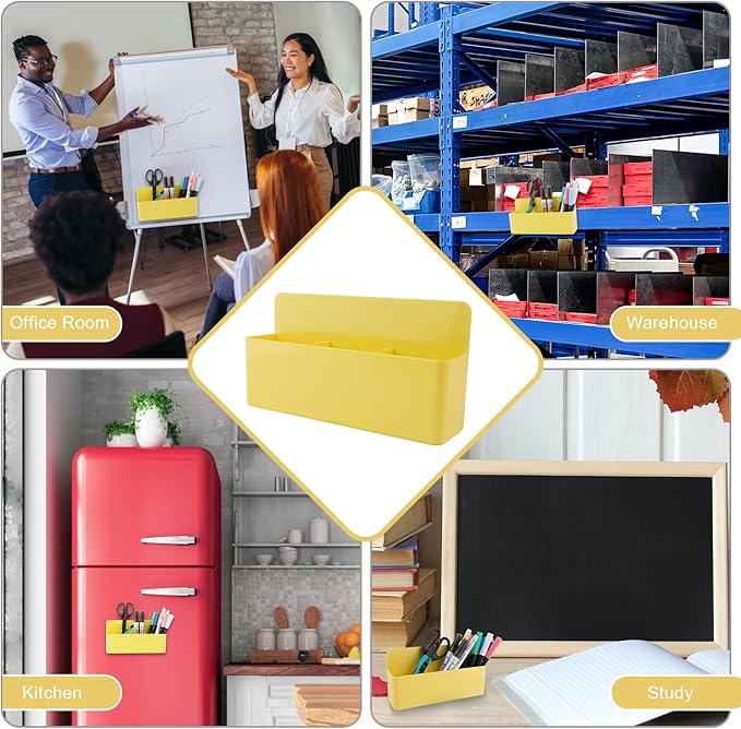 Magnetic Pen Holder,3 Compartments Magnetic Dry Erase Marker Holder,Extra Strong Magnet Storage Marker Pen Pencil Organizer for Refrigerator,Whiteboard,Locker Accessories(Long Style)