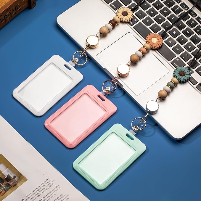 9 in 3 Sets Retractable Lanyard for ID Badge Teacher Lanyard with ID Holder Breakaway Lanyard for Women Nurse Badge Reel Lanyard School Silicone Beaded Lanyard Cute for Women