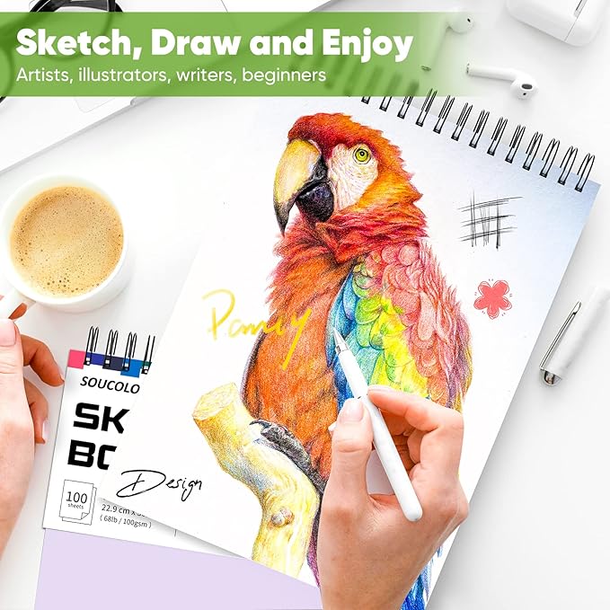 Soucolor 9" x 12" Sketch Book, Christmas Gifts for Women, Birthday Gifts for Women, Thank You Gifts, Stocking Stuffers Gift Set, 2 Packs 100-Sheets Each (68lb/100gsm) Drawing Pad for Women and Girls