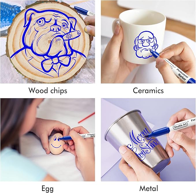 Shuttle Art Permanent Markers, 30 Pack Blue Permanent Marker set,Fine Point, Works on Plastic,Wood,Stone,Metal and Glass for Doodling, Marking…