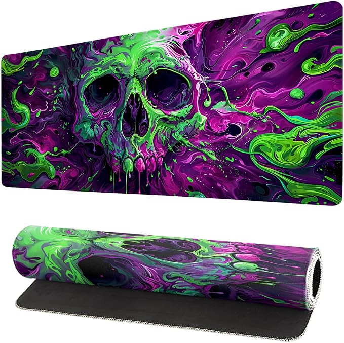Gaming Mouse Pad Desk Pad,Extended Big Mouse Pad,31.5x11.8 Inch Long Computer Keyboard Mouse Mat Mousepad with 3mm Non-Slip Base and Stitched Edge for Gaming and Office… (Watercolor Skull 2)